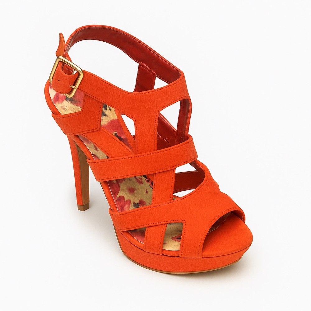 Cupid Red/Orange Strappy Heels - Size 8